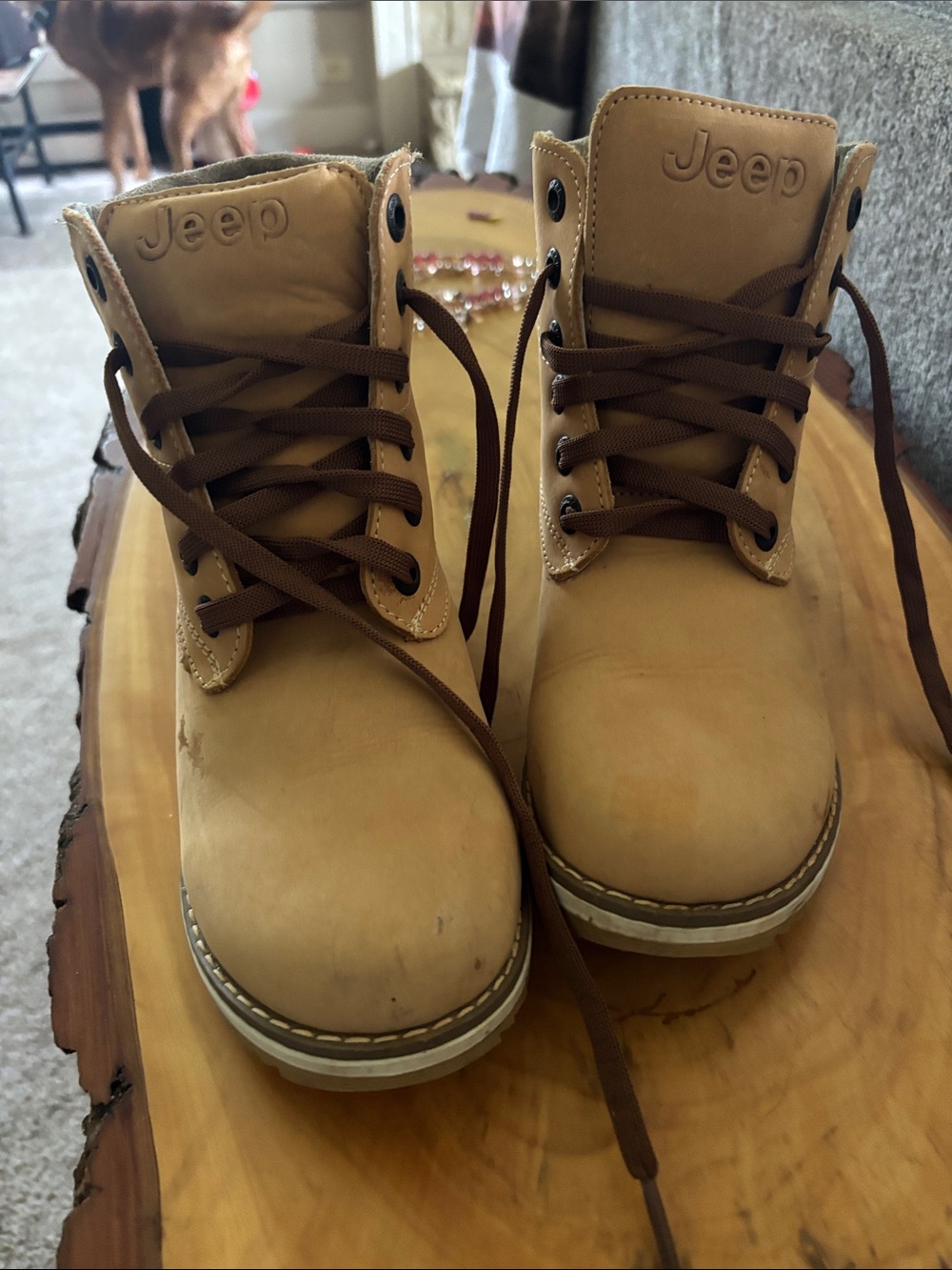 Jeep Men's Wheat Brown Lace-Up Work Boots